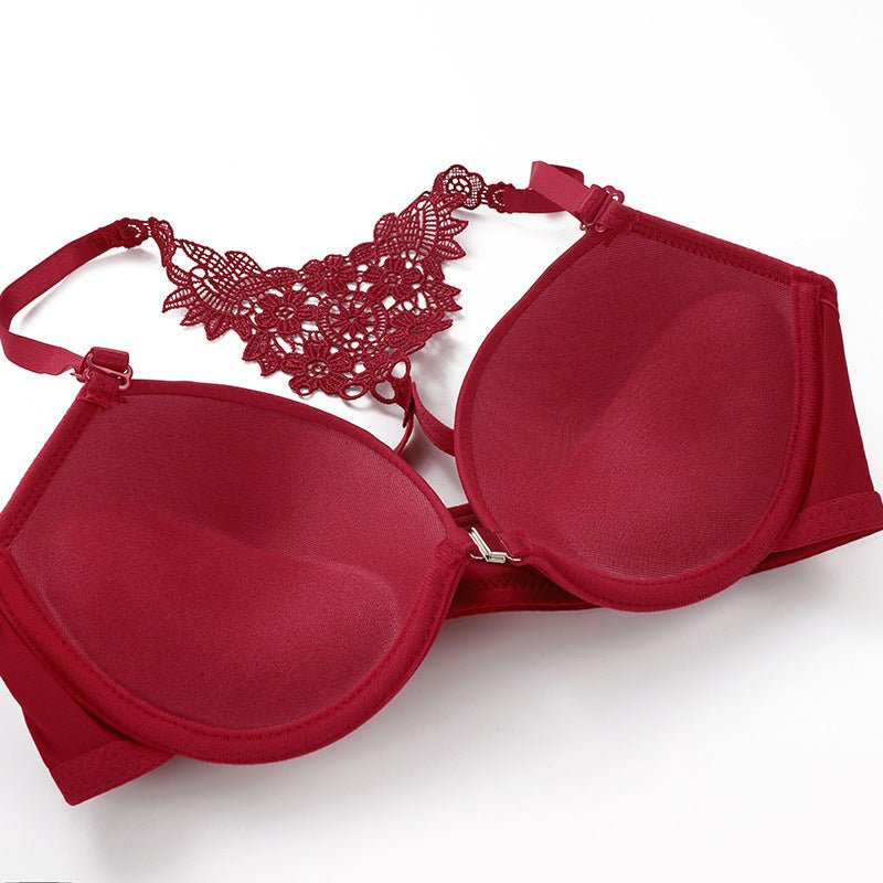 mit Stahlring Push-up-Unterwäsche Lady Glossy Beauty Back Bequeme obere Unterstützung Verdicktes tiefes BH-Set