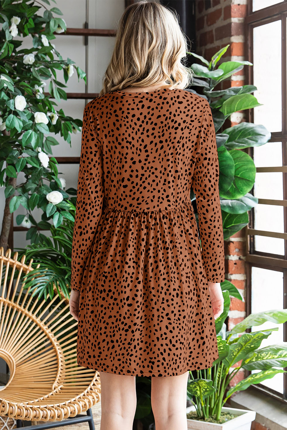 Robe imprimée à col rond et manches longues