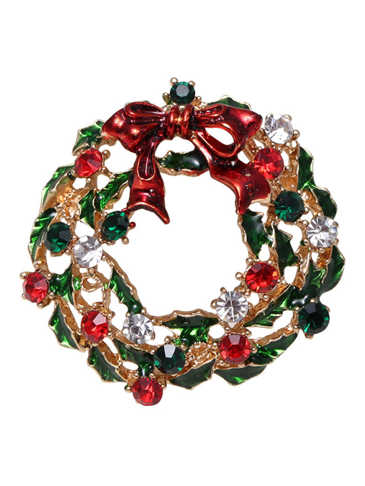 Broche couronne de Noël rétro en strass