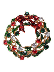Broche couronne de Noël rétro en strass