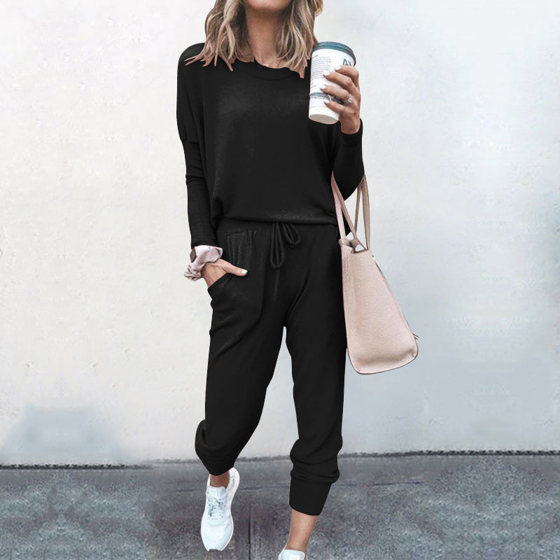 Home Loose Fitting Solid Color Long Sleeves Casual sets