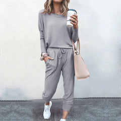 Home Loose Fitting Solid Color Long Sleeves Casual sets