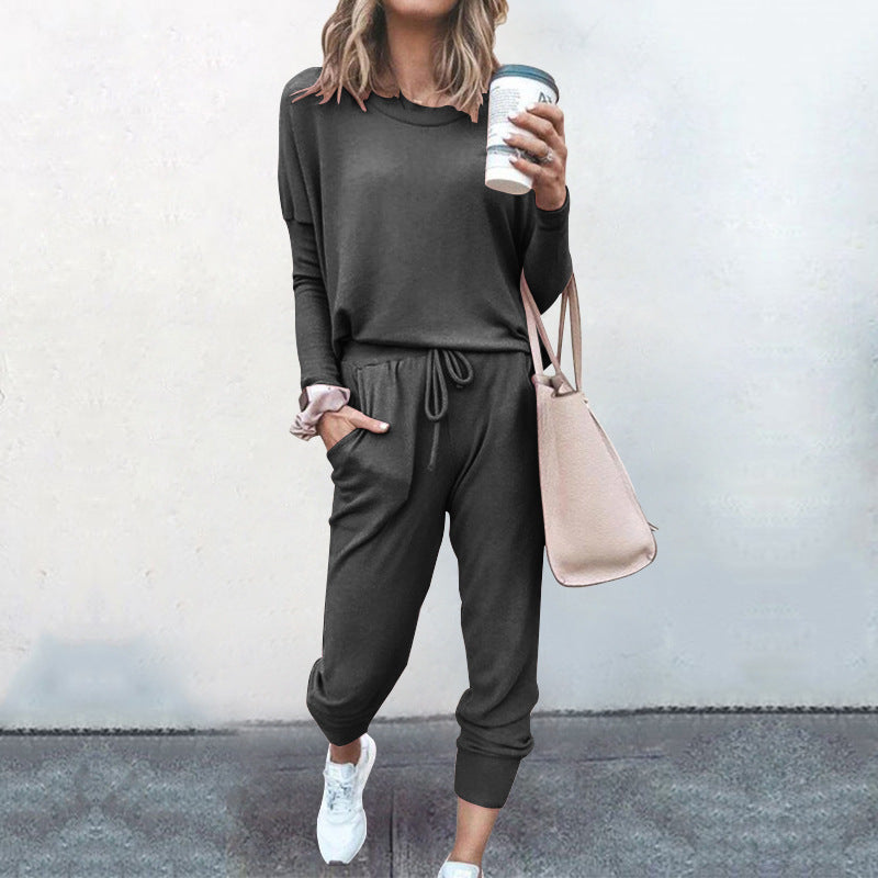 Home Loose Fitting Solid Color Long Sleeves Casual sets
