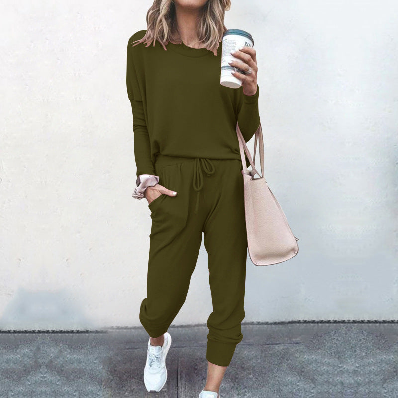 Home Loose Fitting Solid Color Long Sleeves Casual sets