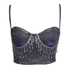 Camisole Nightclub Slim-Fit Tassel Diamond-Embedded Backless Vest