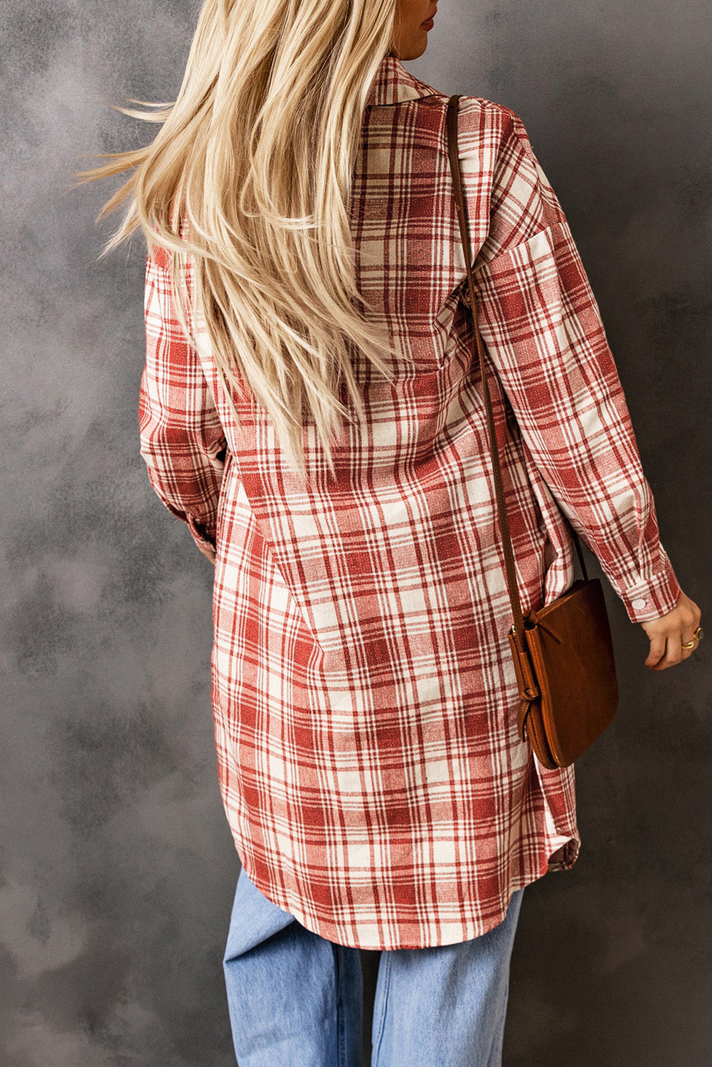 Karierte, lange Hemdjacke mit Knopfleiste und Brusttaschen