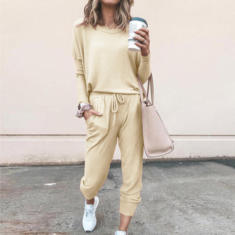Home Loose Fitting Solid Color Long Sleeves Casual sets