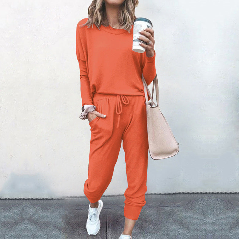 Home Loose Fitting Solid Color Long Sleeves Casual sets