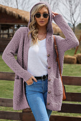 Cardigan à capuche à manches longues en tricot popcorn