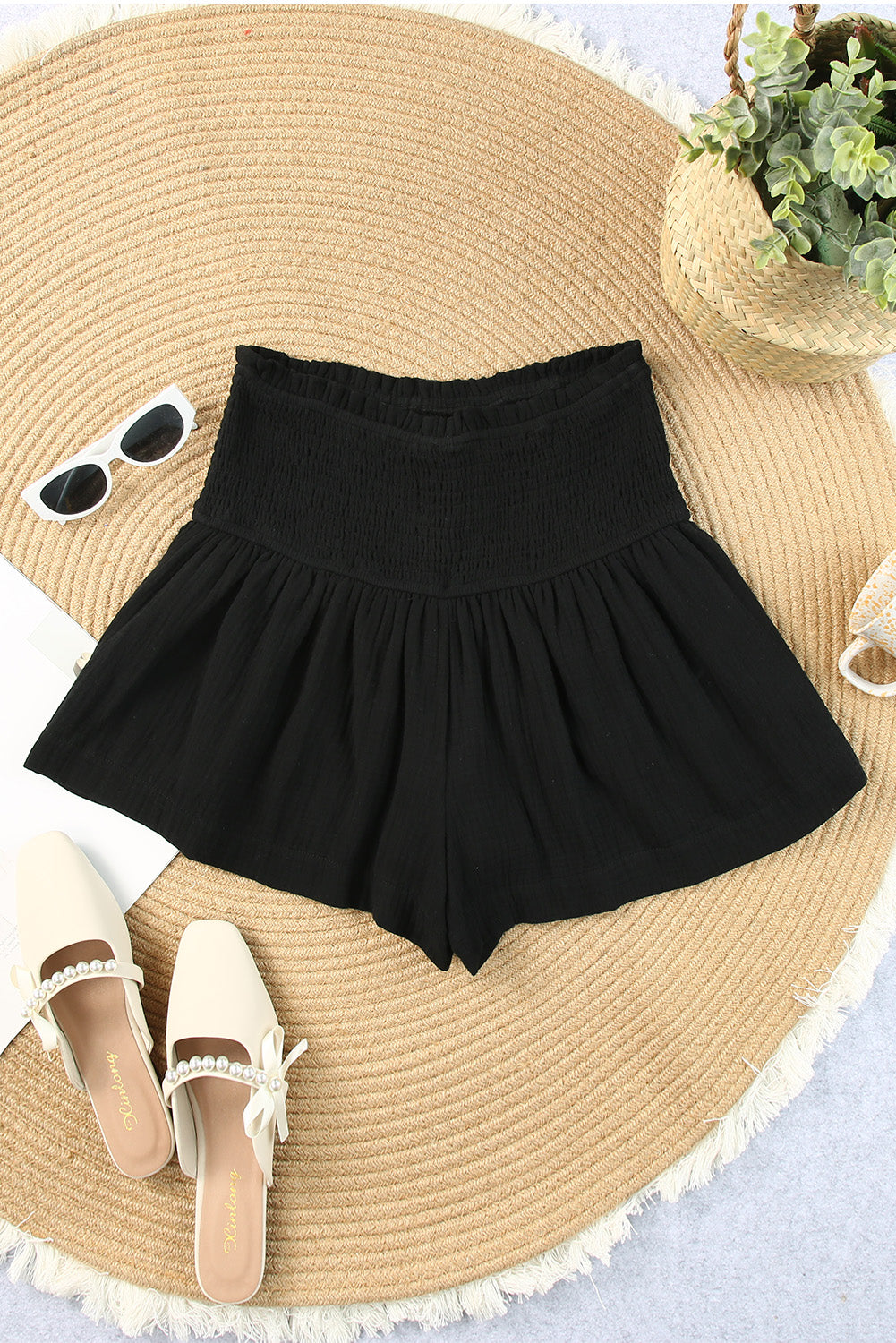 Culotte-Shorts mit gesmoktem Bund