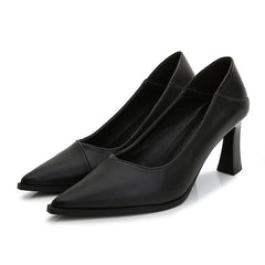 Schwarze, klobige, spitze, hoch geschnittene, weiche Herrenschuhe für Damen
