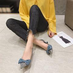 Women's Pointed Toe Bow Shallow Mouth Pumps