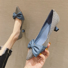 Women's Pointed Toe Bow Shallow Mouth Pumps