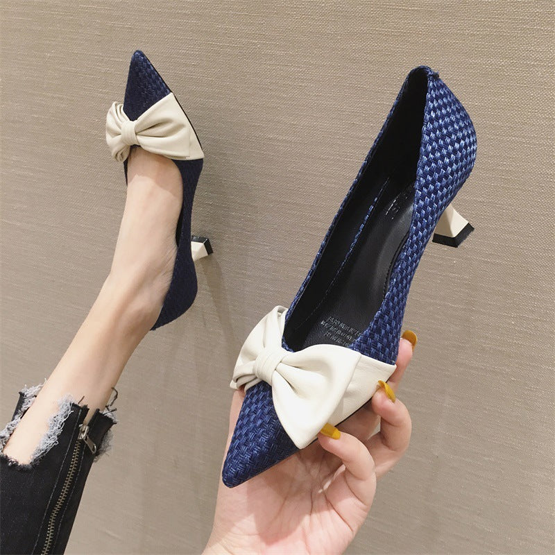 Women's Pointed Toe Bow Shallow Mouth Pumps