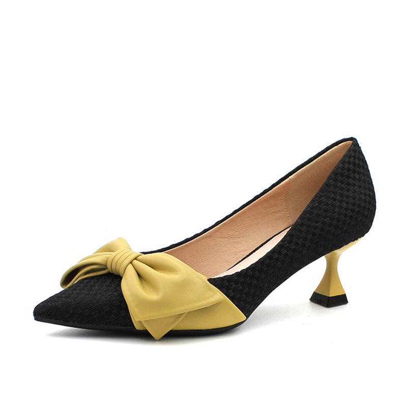 Women's Pointed Toe Bow Shallow Mouth Pumps