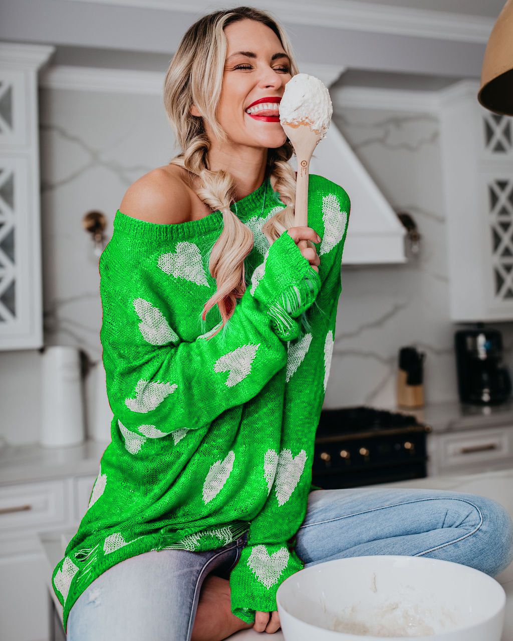 Pull en tricot tendance avec cœur