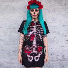 Halloween Costume Skull Spiritual Love Cospaly Performance Wear Printed Dress