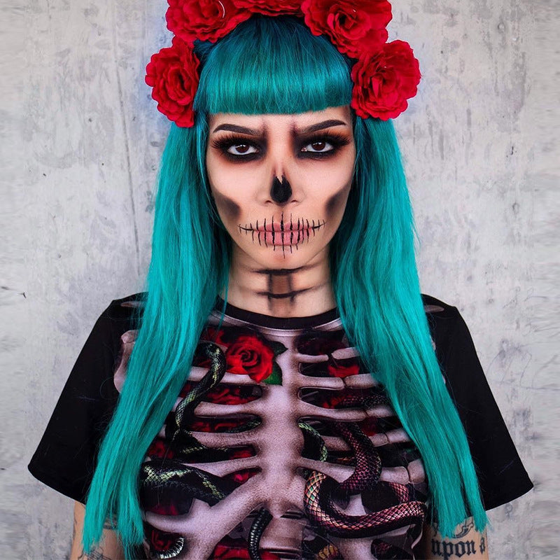 Halloween Costume Skull Spiritual Love Cospaly Performance Wear Printed Dress