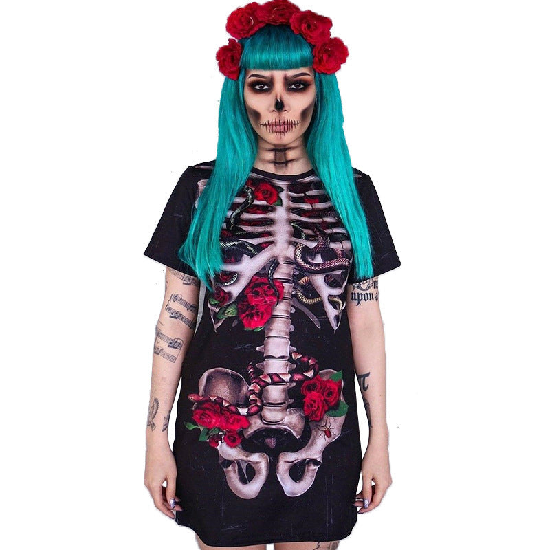 Halloween Costume Skull Spiritual Love Cospaly Performance Wear Printed Dress
