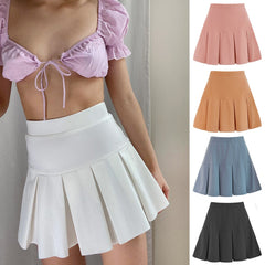 Skirt Elastic High Waist Pleated Skirt Solid Color All-Matching Pleated Skirt Skirt