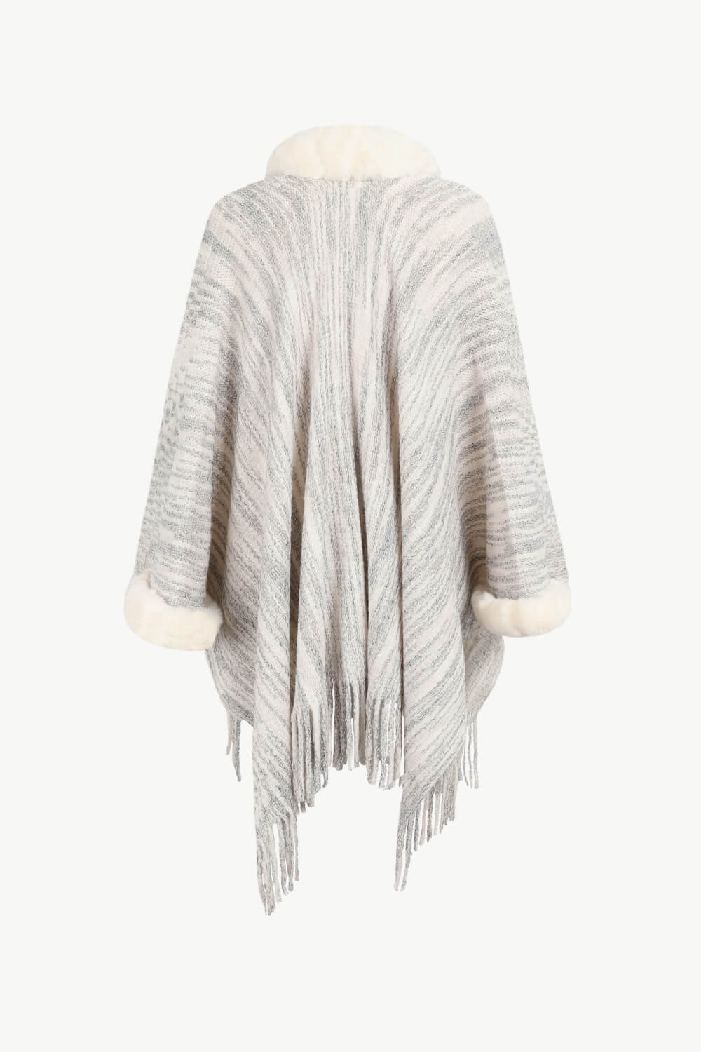 Heathered Faux Fur Fringe Hem Poncho