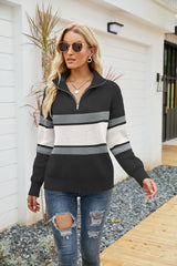 Rippstrickpullover mit Viertelreißverschluss und Kragen