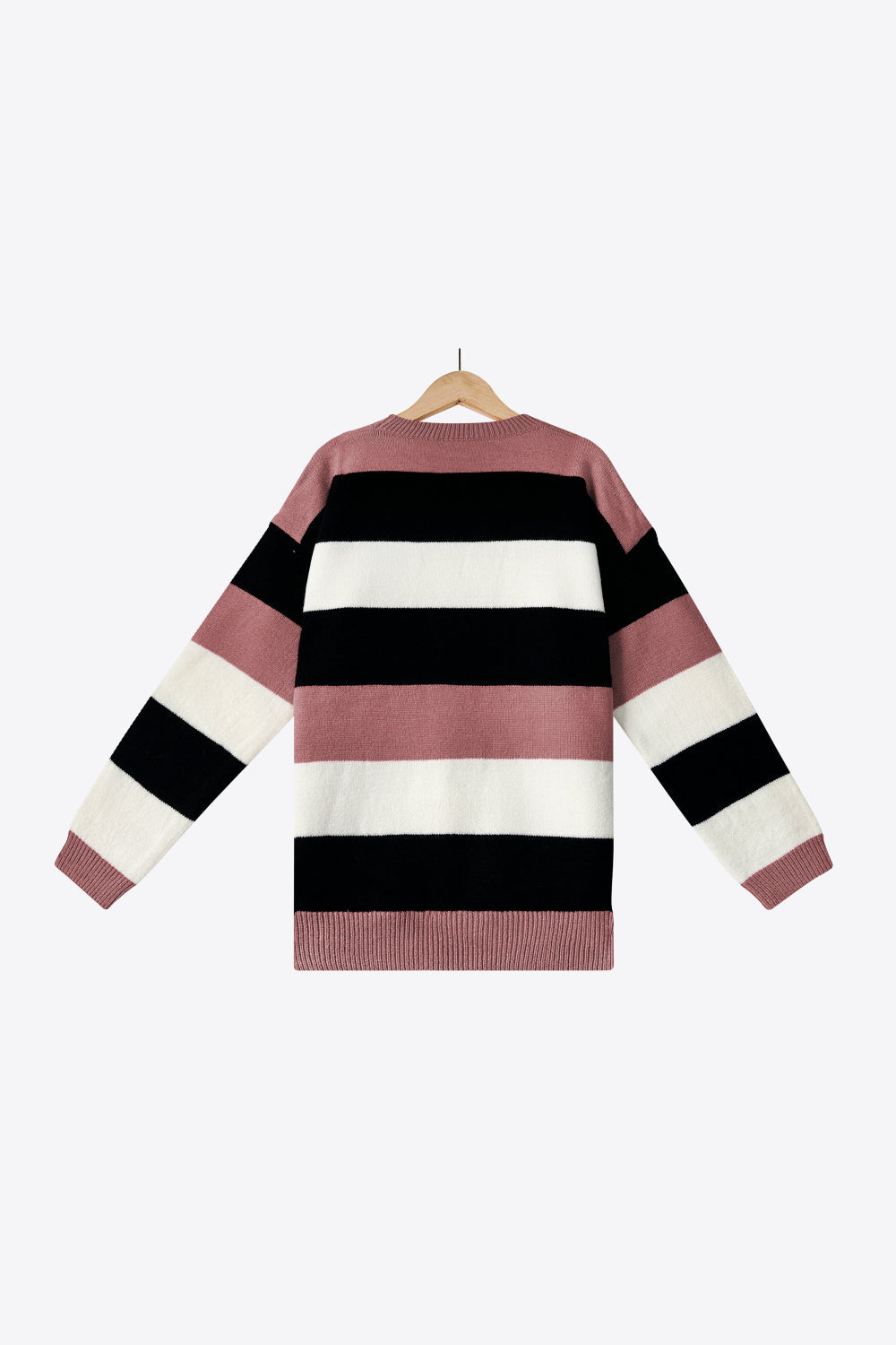 Tricolor Stripe Drop Shoulder Ribbed Trim Sweater