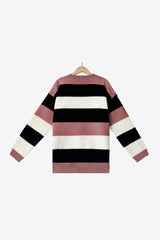 Tricolor Stripe Drop Shoulder Ribbed Trim Sweater