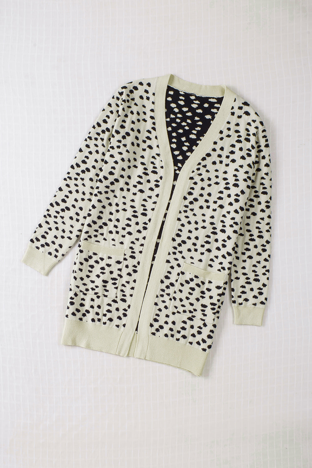 Apricot Dotted Print Open Front Knit Cardigan