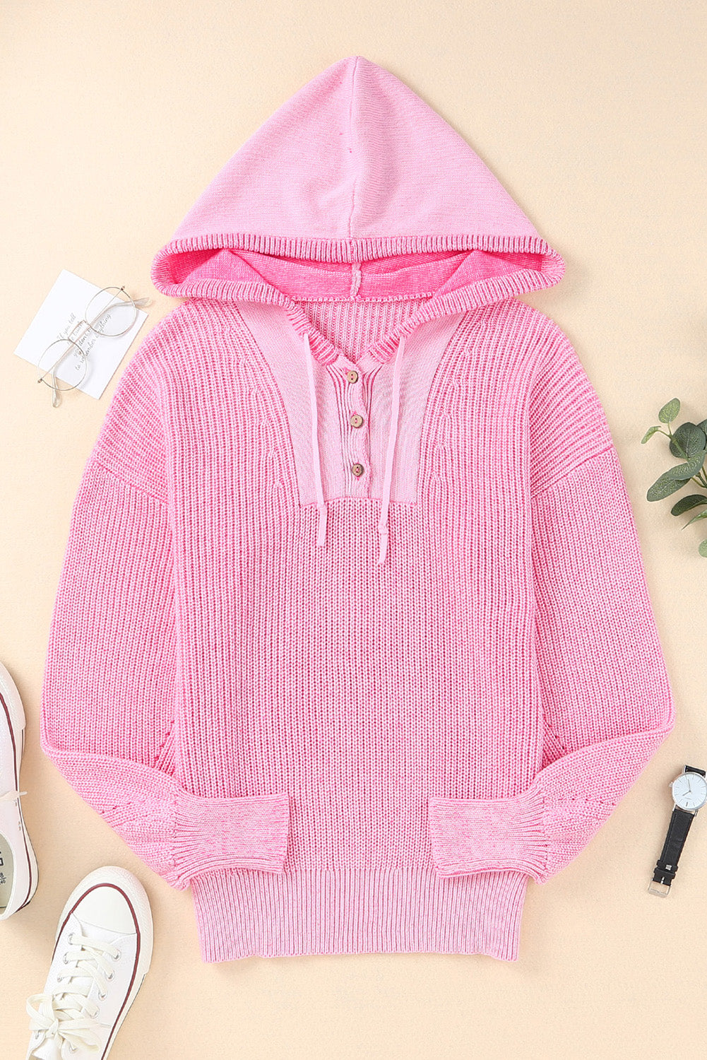 Kapuzenpullover mit Viertelknopf und Kordelzug