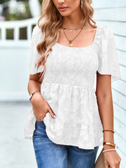 Gesmoktes Babydoll-Bluse mit quadratischem Ausschnitt