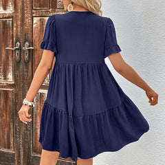 Minikleid mit Schleife am Halsausschnitt und Puffärmeln