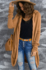 Cable-Knit Open Front Hooded Cardigan