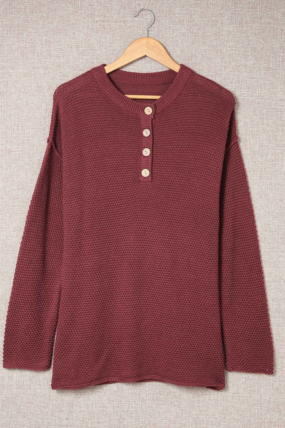 Quarter-Button Drop Shoulder Sweater