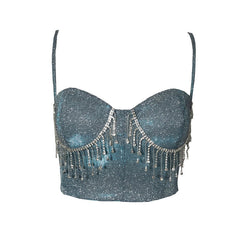 Camisole Nightclub Slim-Fit Tassel Diamond-Embedded Backless Vest