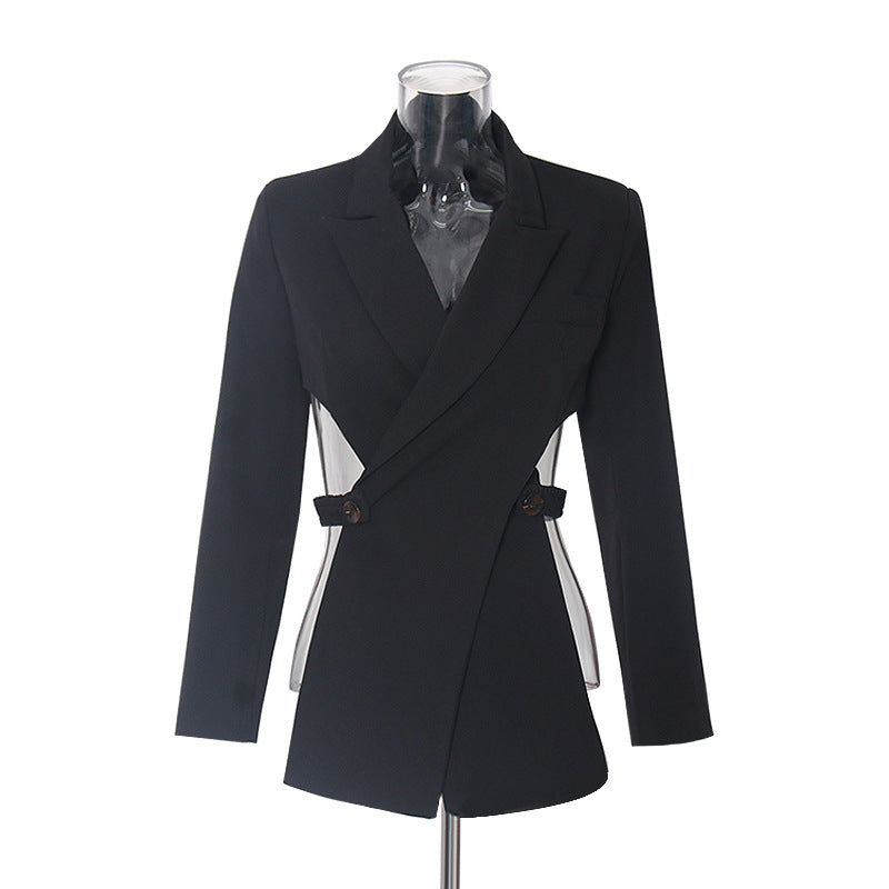 Personalisierter Criss Cross Vorne Lang Hinten Kurze Taille Aushöhlen Ausschnitt Kleiner Blazer