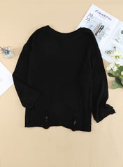 Round Neck Distressed Drop Shoulder Sweater