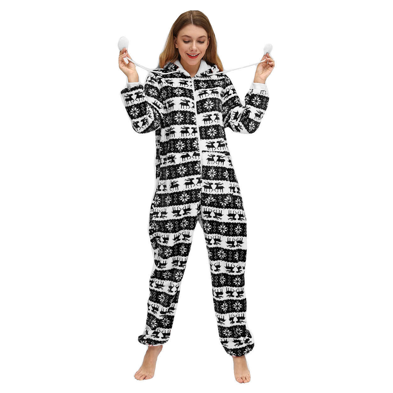 Pyjama en flanelle motif cerf et flocon de neige pour la fête de Noël