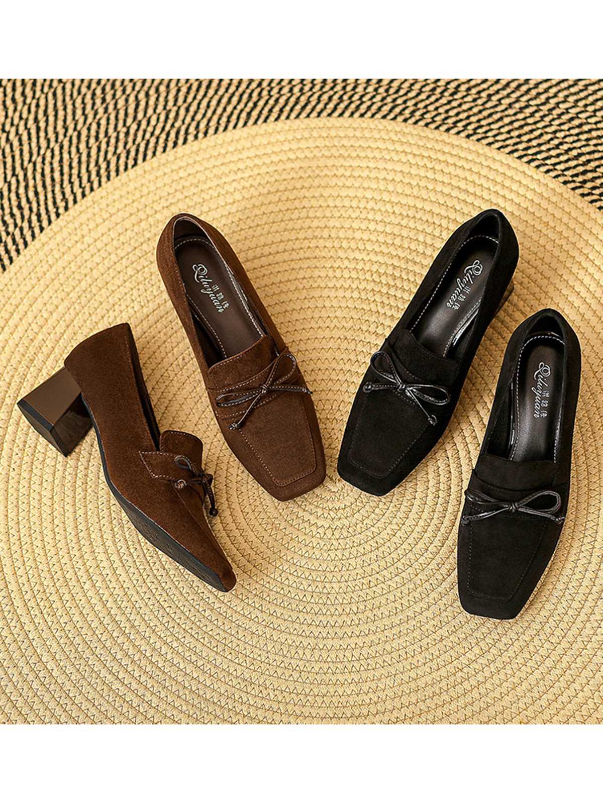 Chaussures à talons hauts rétro à bout carré et nœud