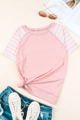 Striped Round Neck Raglan Sleeve Tee