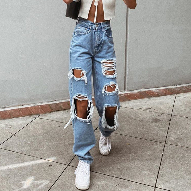 Jeans Ripped Slimming Washed Jeans Trousers