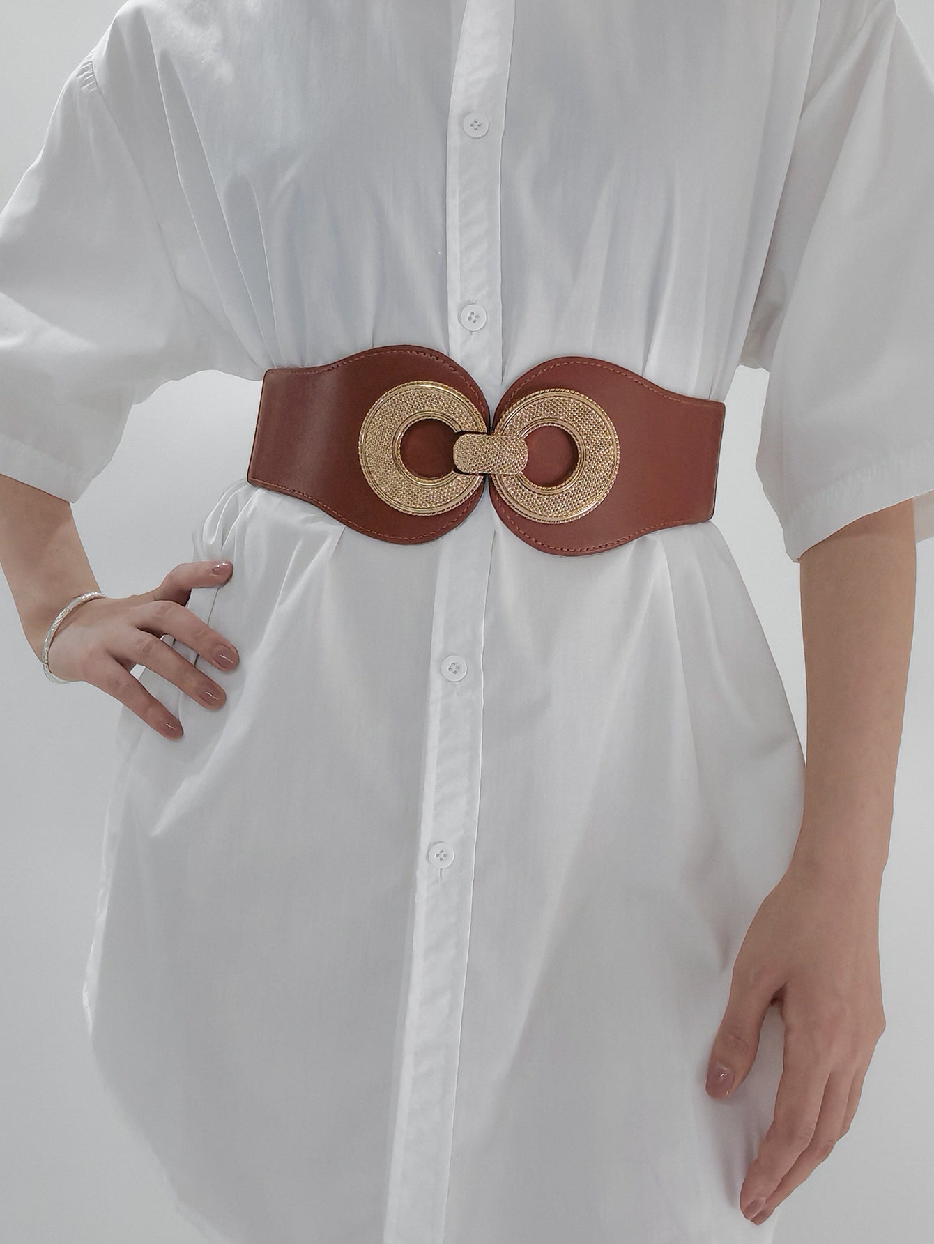 Ceinture élastique en PU avec boucle en alliage
