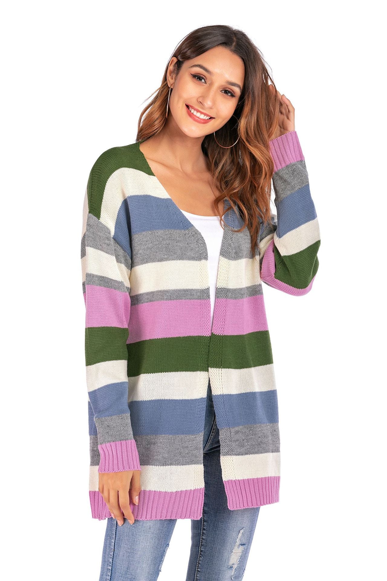 Loose Cardigan Knitwear Striped Net Red Sweater