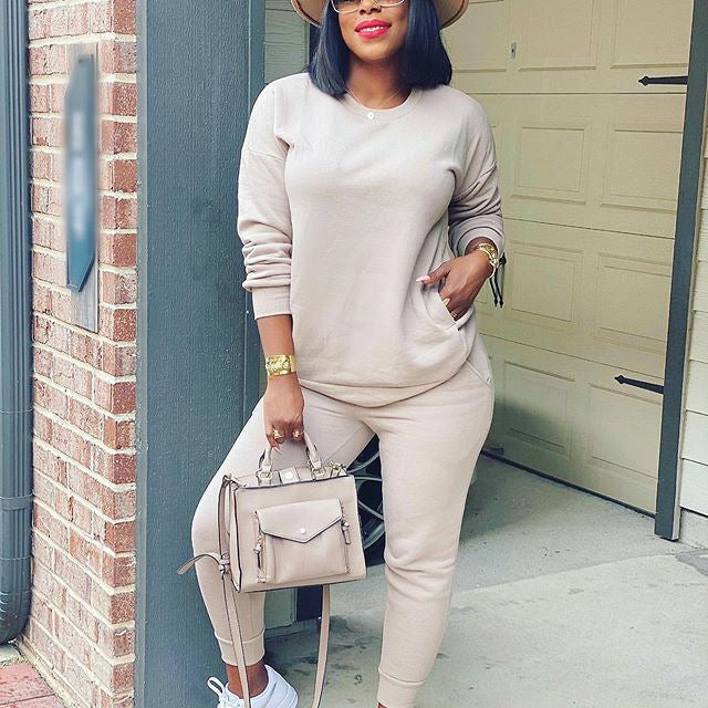 Casual Long Sleeve Solid Color Multicolor Street Casual Two Piece Set
