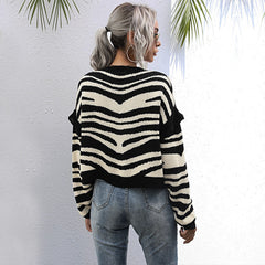 Idle Zebra Pattern Cardigan Knitted Sweater Short Coat