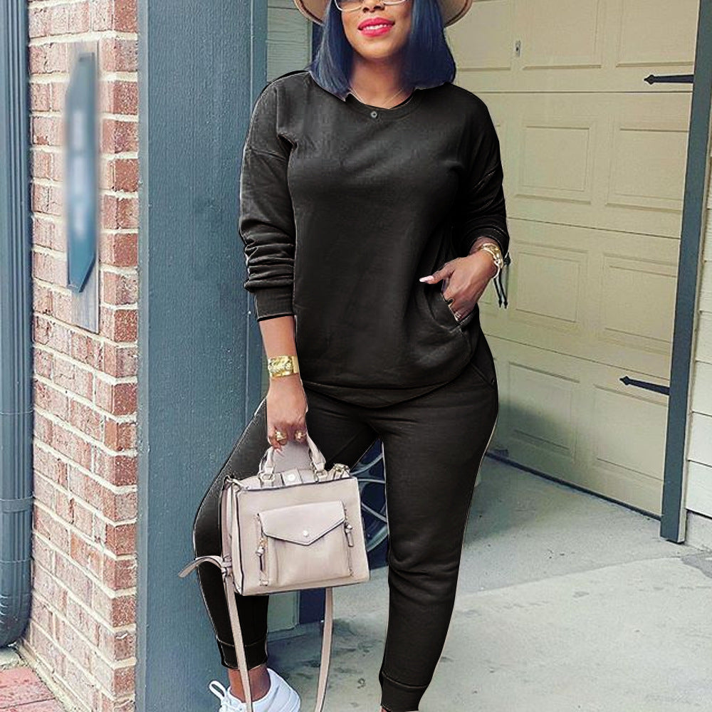 Casual Long Sleeve Solid Color Multicolor Street Casual Two Piece Set