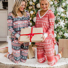 Deer Printed Long Sleeve Loose Casual Christmas Suit