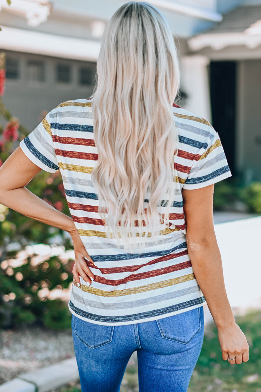 Striped V-Neck Short Sleeve Tee