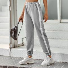 High Waist Striped Casual Sports Pants Winter