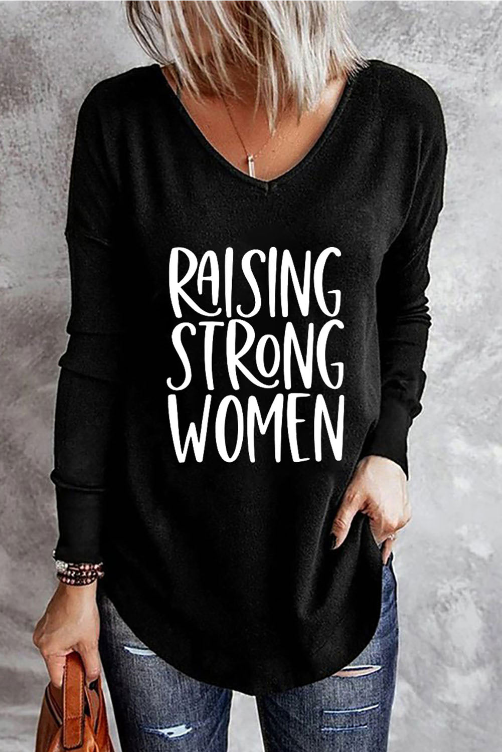 RAISING STRONG Graphic V-Neck Top